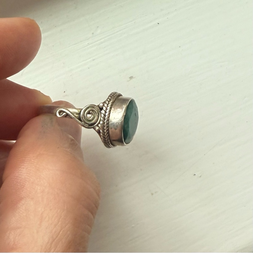 Sterling Green Agate Ring - image 7